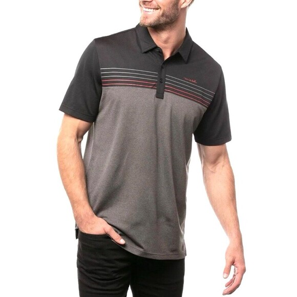 Travis Mathew Men Polo Shirt Gray Cainsville Redline Striped Golf READ size L - Picture 1 of 10